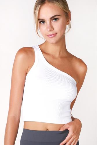 Ribbed One Shoulder Seamless Crop Top WHITE