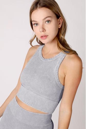 Vintage Chevron Hi Neck Crop Top VINTAGE COOL GREY