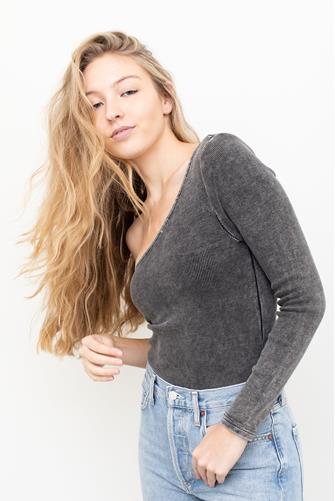 Mineral Wash One Shoulder Bodysuit CHARCOAL