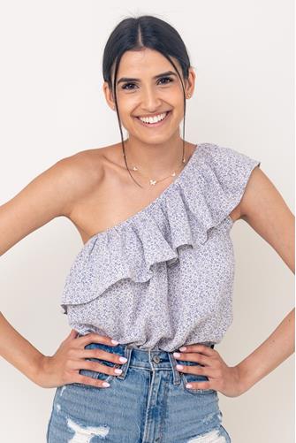 One Shoulder Ruffle Bodysuit FADED DENIM