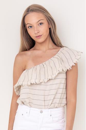 Oatmeal One Shoulder Ruffle Bodysuit OATMEAL