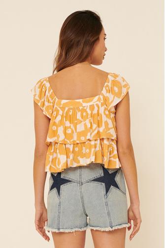 Floral Ruffle Top ORANGE