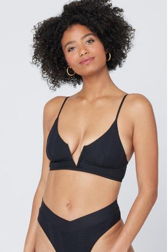 Siren Pointelle Ribbed V Wire Swim Top BLACK