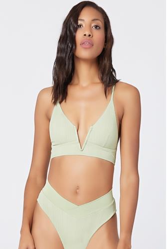 Light Olive Pointelle Rib Siren Bikini Top LIO