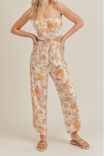 Tie Back Cut Out Jumpsuit MUSTARD FLORAL