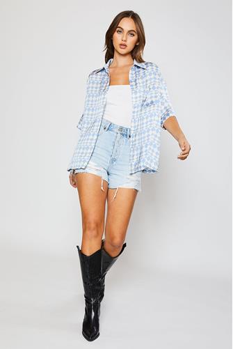 Check Print Oversized Shirt BLUE MULTI
