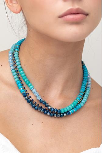Blue Multi Bead Layer Necklace BLUE