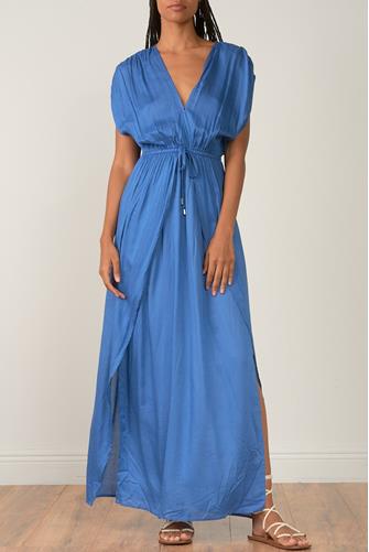 Draped Maxi Coverup Dress AZURE BLUE