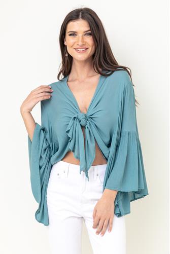 3/4 Sleeve Tie Front Top JADE
