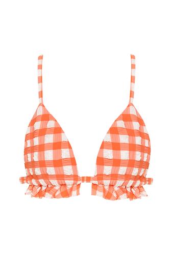 Shrimp Gingham Ruffle Triangle Bikini Top SHRIMP GINGHAM