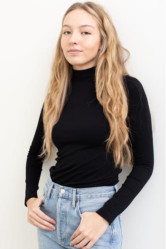 Seamless Rib Long Sleeve Mock Neck Top BLACK