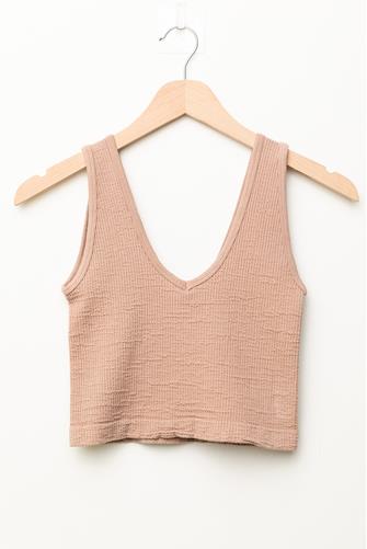 Washed Seamless V Neck Top DK TAUPE