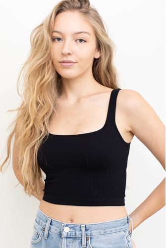 Seamless Sleeveless Square Neck Tank Top BLACK