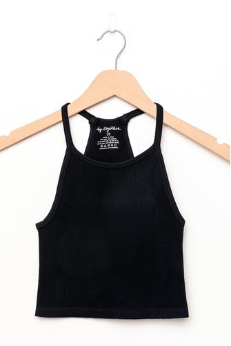 Racer Back Ribbed Crop Tank Top BLACK