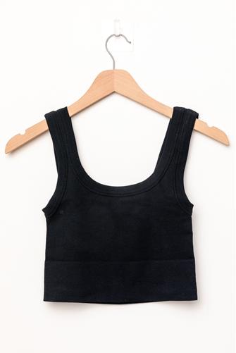 Chevron Ribbed Scoop Crop Top BLACK