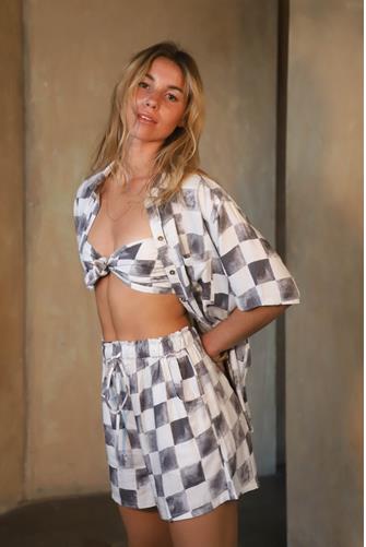 Ocean Front Kapalua Top SILVER CHECK