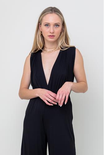 Sleeveless Double V Jumpsuit BLACK