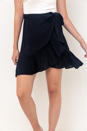 Rayon Gauze Wrap Mini Skirt BLACK