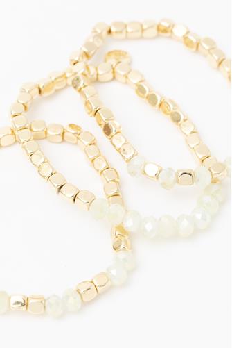 Beaded Bracelet Set GOLD AND WHITE