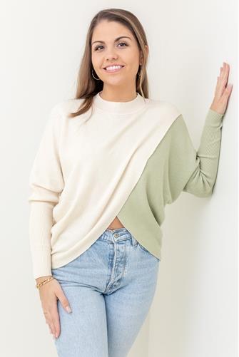 Two Tone Cross Over Sweater BEIGE MINT