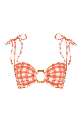 Shrimp Gingham Tori Ties Bandeau Bikini Top SHRIMP GINGHAM