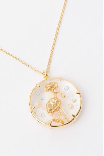 Clear Pendant Floral Necklace GOLD
