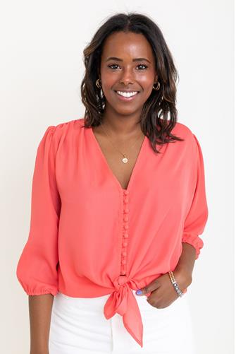 Tie Front Button Top CORAL