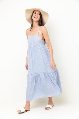 Striped Tiered Tie Back Maxi Dress BLUE STRIPE