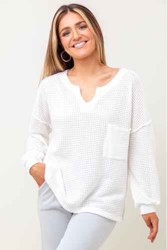 Long Sleeve Waffle Knit Jersey Top IVORY