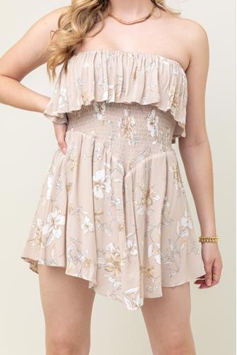 Strapless Smocked Ruffle Romper SAND