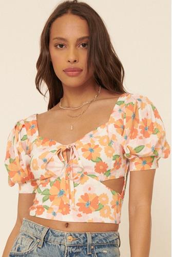 Floral Cut Out Top WHITE CORAL