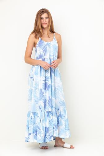 Lido Watercolor Leaf Maxi Dress PACIFIC BLUE