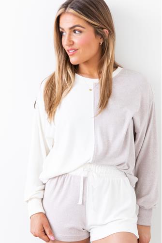 Esme Color Block Long Sleeve Top BONE