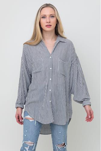 Lalo Striped Button Up Top BLACK