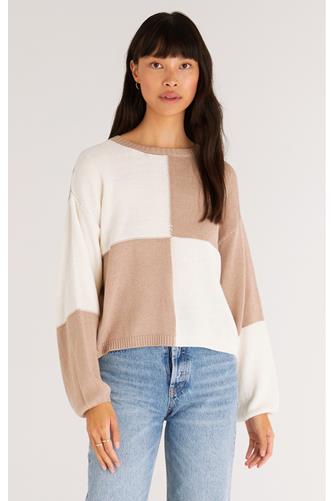 Solange Check Colorblock Sweater FEATHER TAUPE