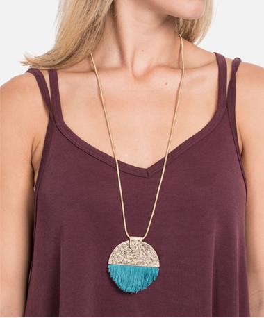 Semi Circle Pendant Tassel Necklace