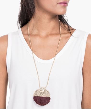 Hammered 12 Moon Brush Tassel Necklace