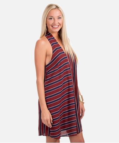Maroon Striped Draped Dress