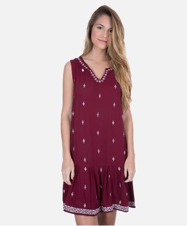 Joy Joy Maroon Drop Waist Aztec Dress