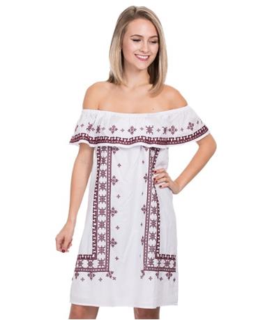 Joy Joy EMB Off Shoulder Peasant Dress