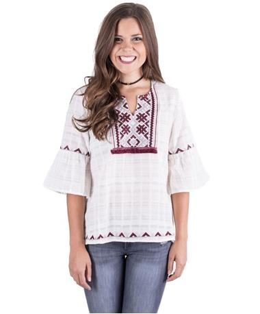 Aztec Embroidered Peasant Top