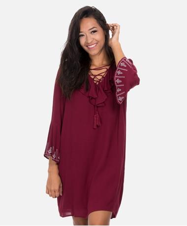 Joy Joy Maroon Ruffle Dress