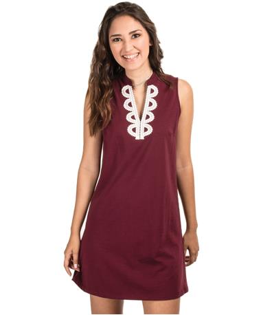 Maroon Flow Dress with Trim