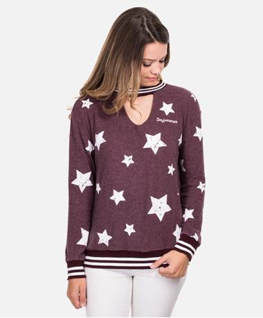 Star Print Stripe Rib Top