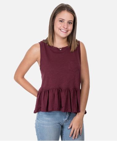 Maroon Peplum Tank with Chest Pocket