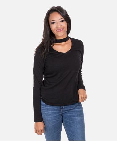 Heavy Slub w Choker Neckline Long Sleeve