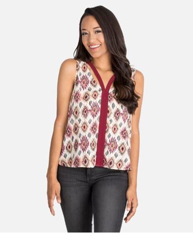 Printed V Neck Cut Out Sleeveless Top