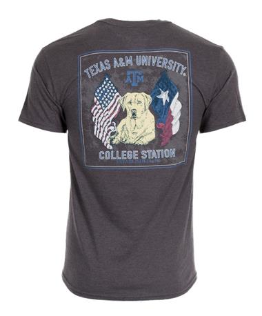 Texas A&M Yellow Lab USA Flag T Shirt