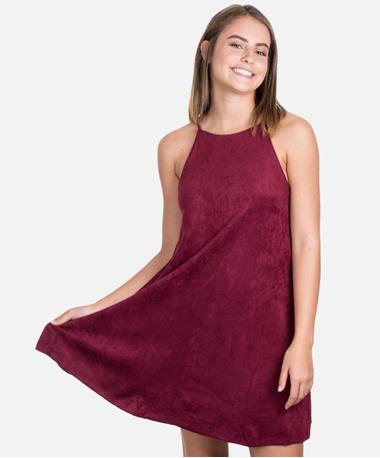 Maroon Suede High Neckline Dress